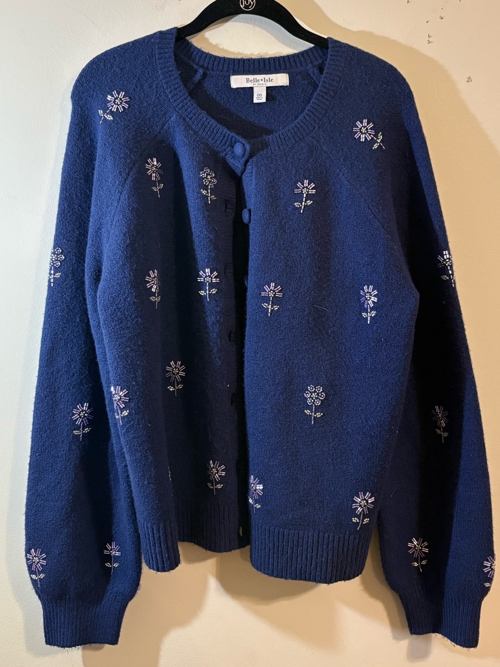 Belle Isle Torrid Navy Blue Floral Embroidered Cardigan women’s 00 medium beaded